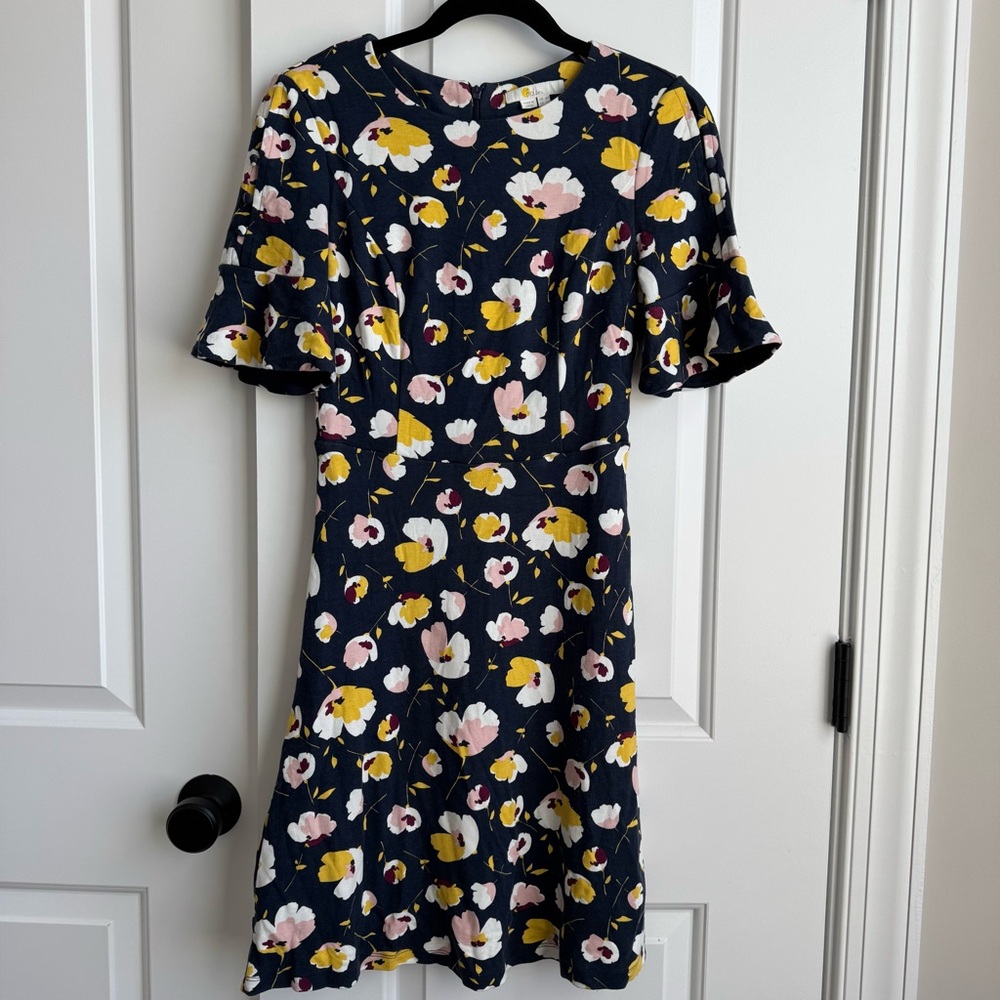 Boden Navy Floral Bell Sleeve Knit Dress 4P